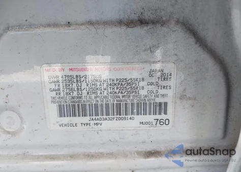 2015 Mitsubishi Outlander Se z USA, uszkodzony, nr VIN JA4AD3A32FZ009140